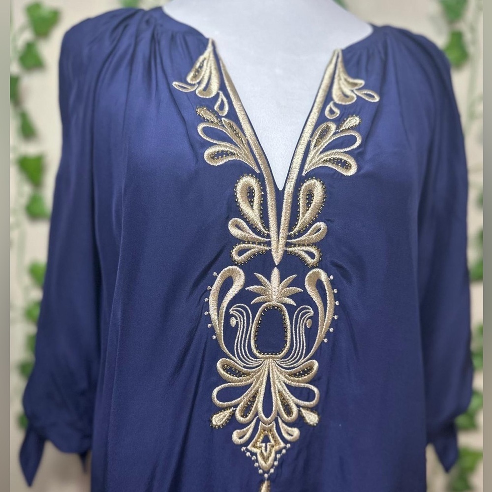 Lilly Pulitzer Bryce Top True Navy 100% Silk Size Small - Picture 3 of 7